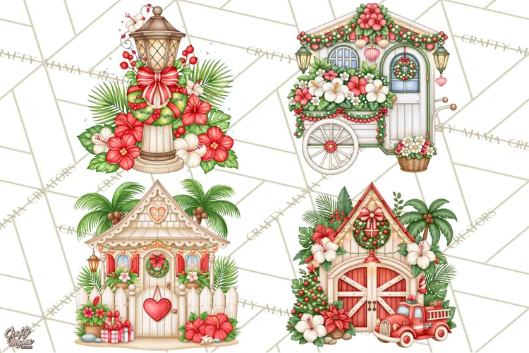 Tropical Christmas Village Clipart PNG, Christmas Village