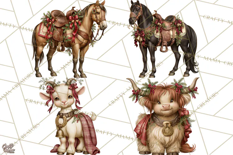 Western Christmas Clipart PNG, Cowboy Christmas, Rustic