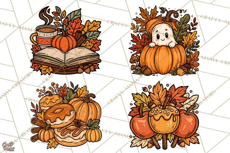 Cozy Fall Clipart PNG Autumn Harvest Illustrations example image 1