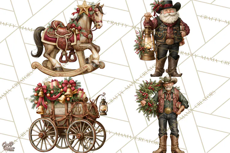 Western Christmas Clipart PNG, Cowboy Christmas, Rustic
