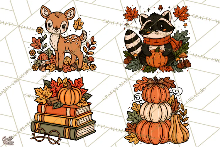 Cozy Fall Clipart PNG Autumn Harvest Illustrations