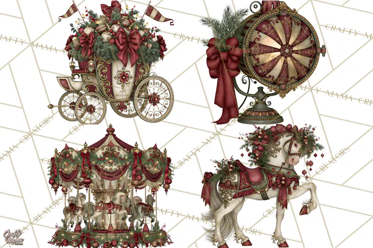 Christmas Circus Clipart, Vintage Christmas Circus PNG
