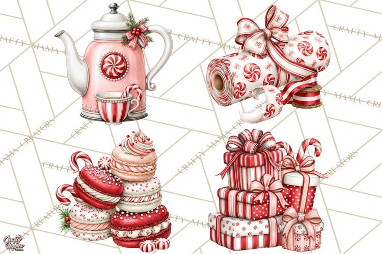 Peppermint Christmas Treasures Clipart PNG, Candy Cane example image 1