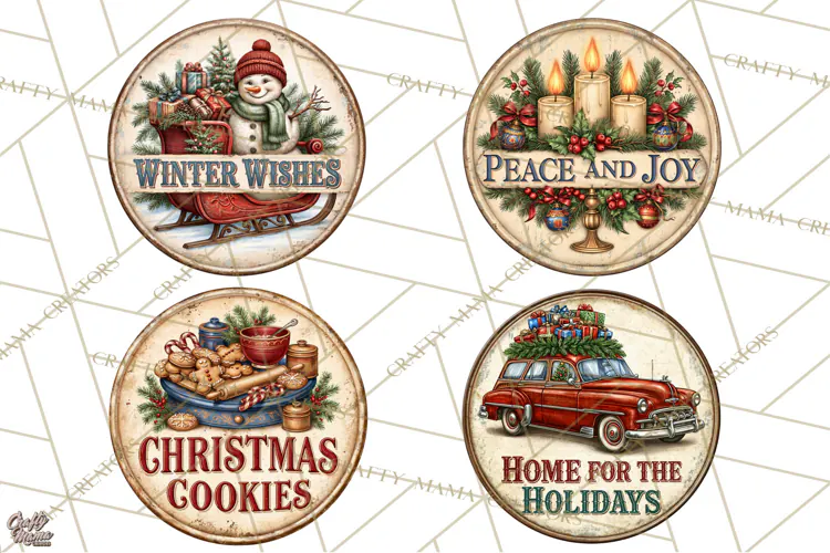 Mid Century Christmas Vintage Signs | Round Door Sign Design
