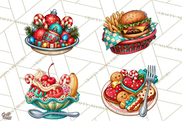 Christmas Retro Diner Clipart PNG 1950s Holiday Food & Decor