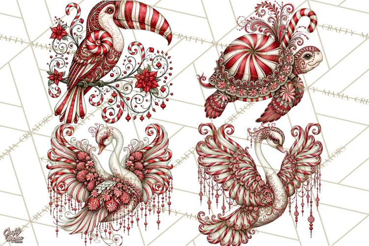 Whimsical Peppermint Animal PNG Christmas Clipart