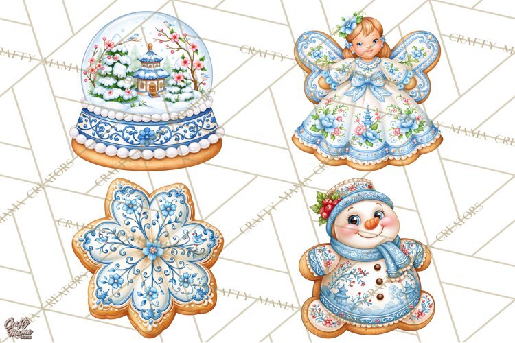 Chinoiserie Gingerbread Christmas Clipart PNG example image 1