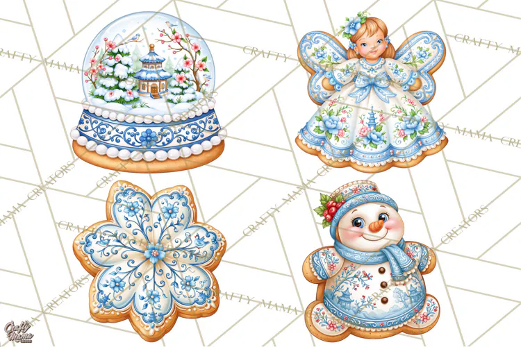 Chinoiserie Gingerbread Christmas Clipart PNG