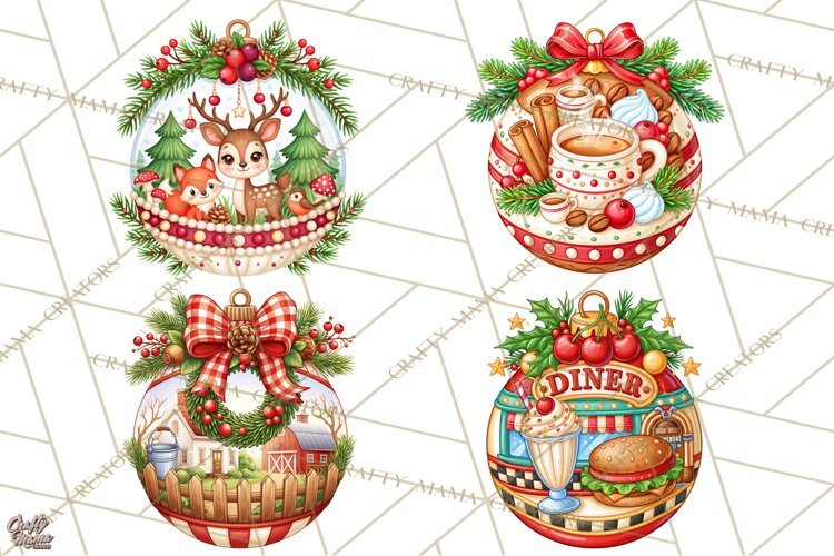 Multi Themed Christmas Ornament Clipart PNG example image 1