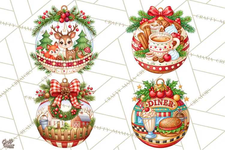 Multi Themed Christmas Ornament Clipart PNG