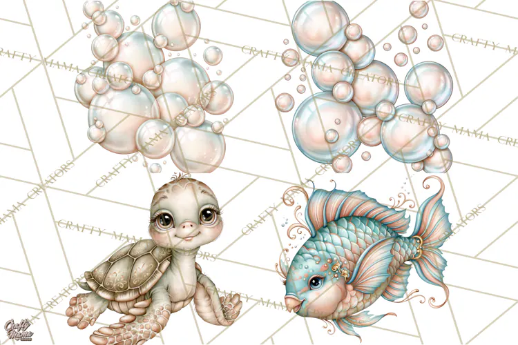 Ocean Animals Clipart Watercolor PNG, Sea Life Graphics