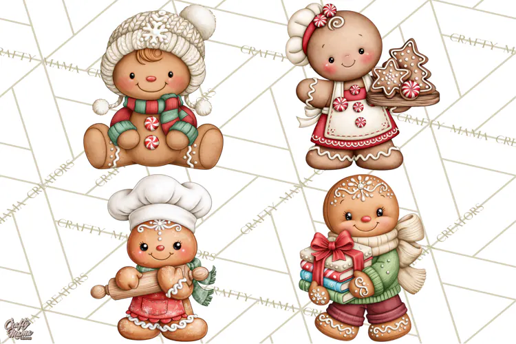 Downtown Gingerbread Town Characters Clipart PNG