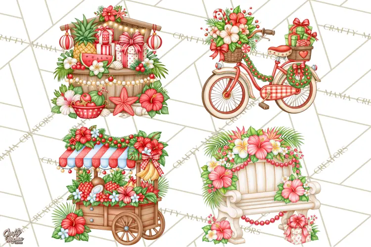 Tropical Christmas Village Clipart PNG, Christmas Village
