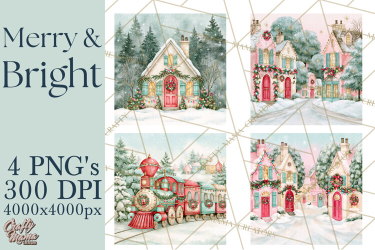 Merry And Bright Christmas Watercolor PNG