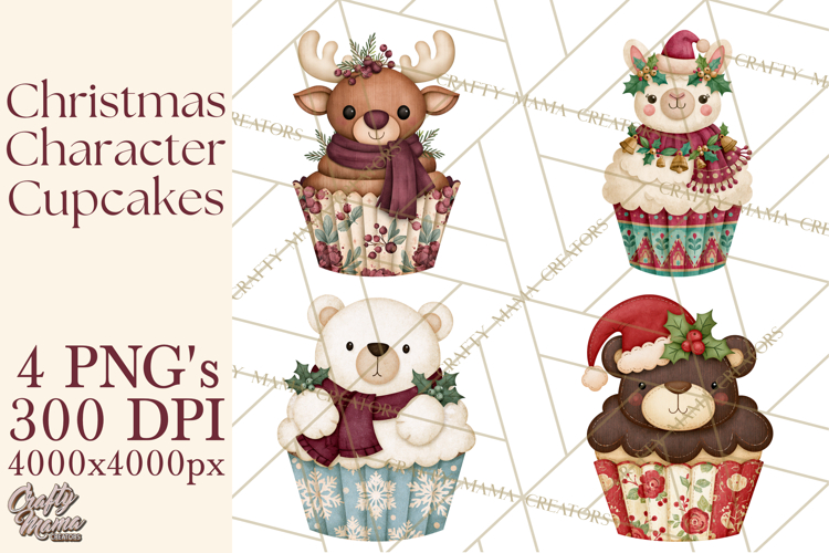 Christmas Character Cupcake Clipart PNG, Christmas Sweets