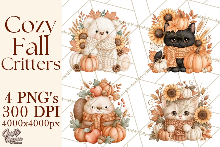 Fall Animals Clipart PNG, Autumn Floral Designs