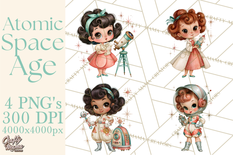 Atomic Age Space Clipart PNG, Retro 1950's Astronaut Decor