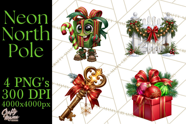 Neon North Pole PNG Christmas Clipart example image 1
