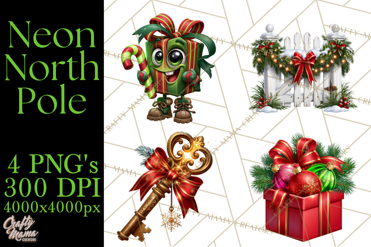 Neon North Pole PNG Christmas Clipart