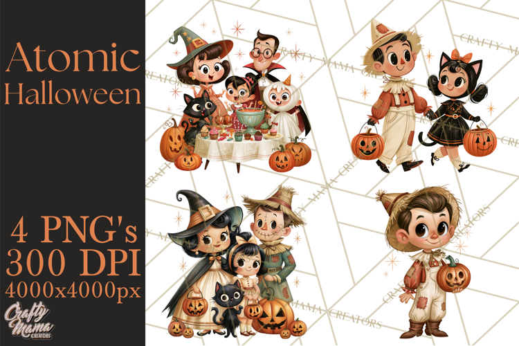 Atomic Age Halloween Clipart PNG, Retro 1950's Fall Decor