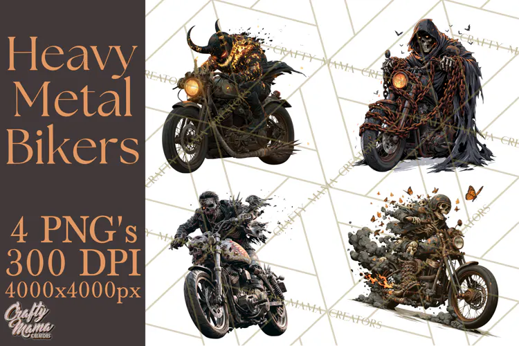 Heavy Metal Skeleton Biker Clipart, Halloween Motorcycles