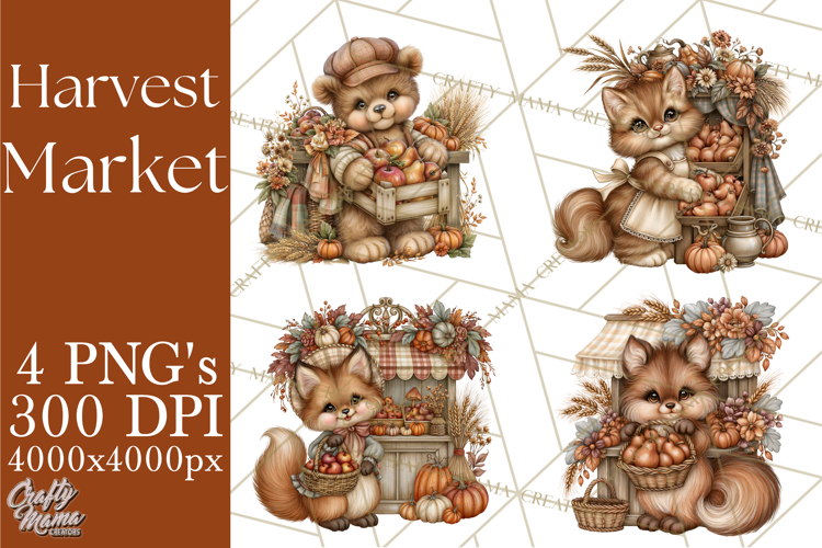 Harvest Market Clipart PNG, Fall Animals