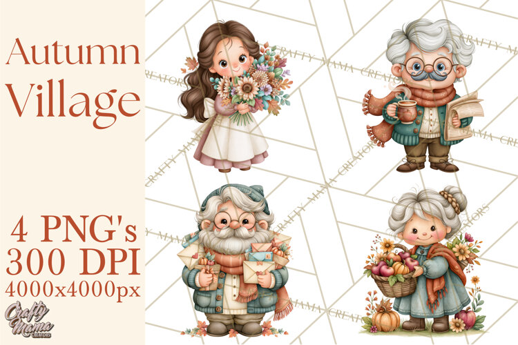 Autumn Village Clipart PNG, Cozy Fall Cottage Town