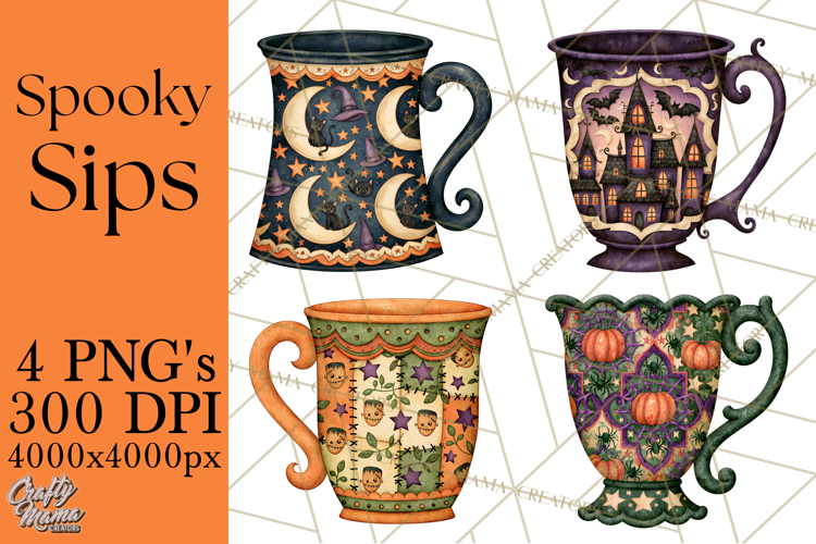 Halloween Coffee Mug Clipart PNG, Spooky Cups
