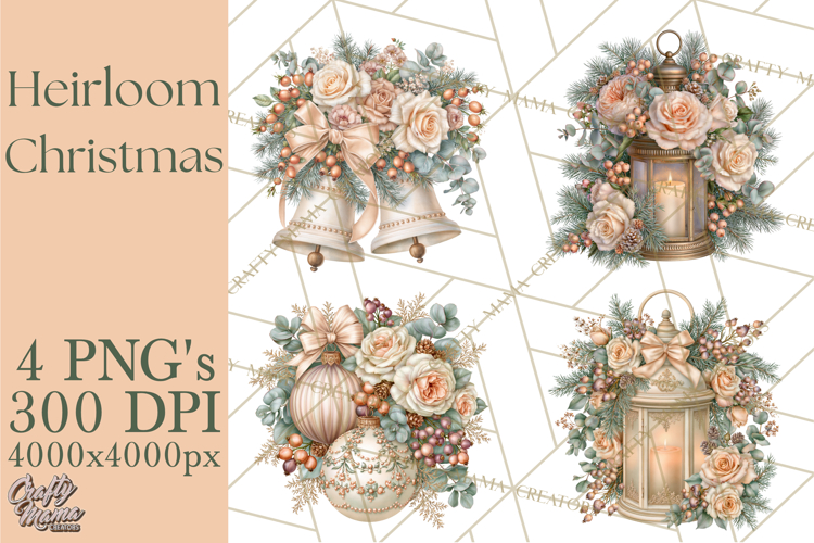Botanical Christmas Clipart PNG, Winter Flower Decorations