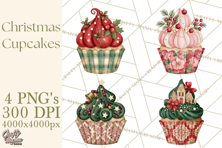 Christmas Paper Cupcake Clipart PNG, Christmas Sweet Treats