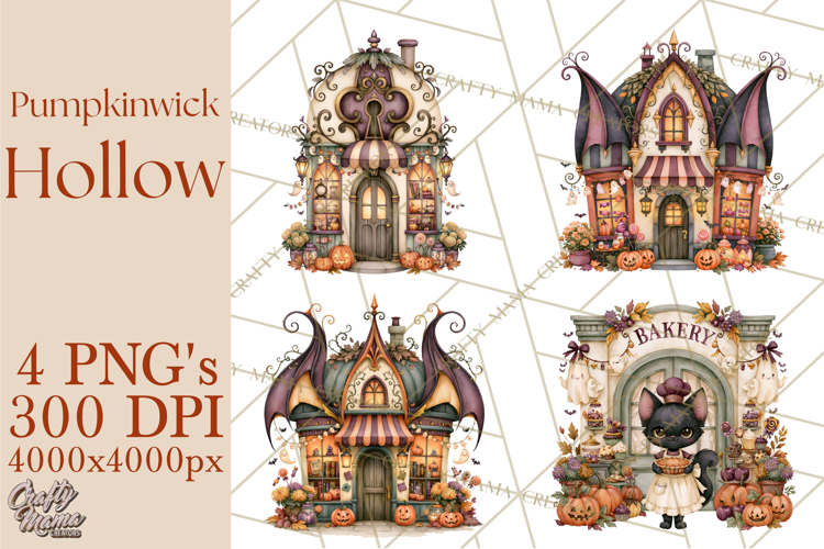 Whimsical Halloween Town Clipart PNG