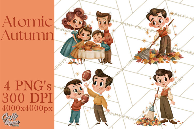 Atomic Age Autumn Clipart PNG, Retro 1950's Fall Decor