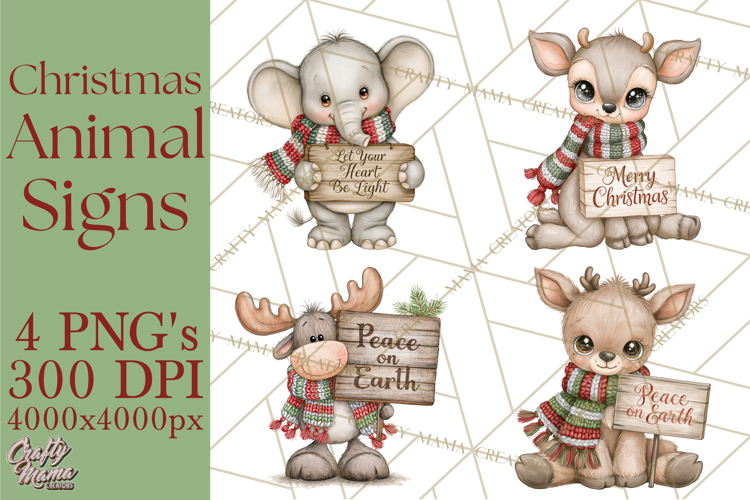 Christmas Animal Clipart PNG, Festive Animals Sign Clip Art