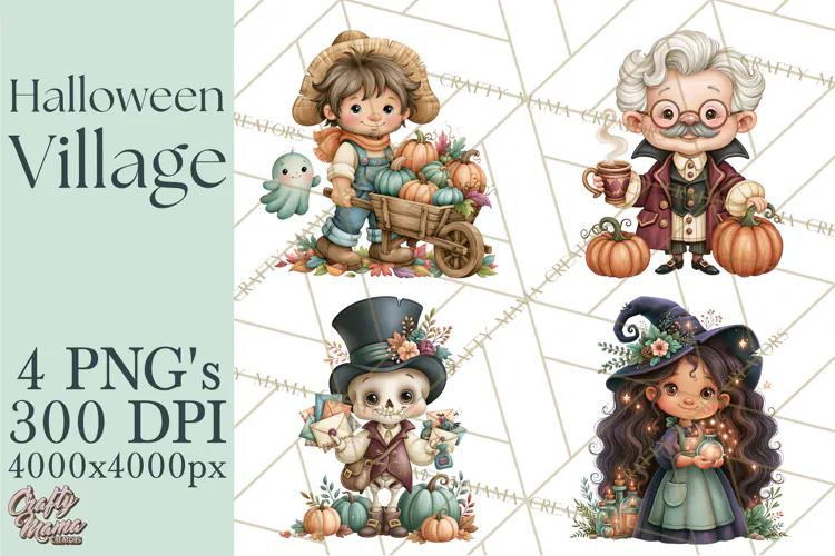 Halloween Village Clipart PNG, Spooky Cottage Town