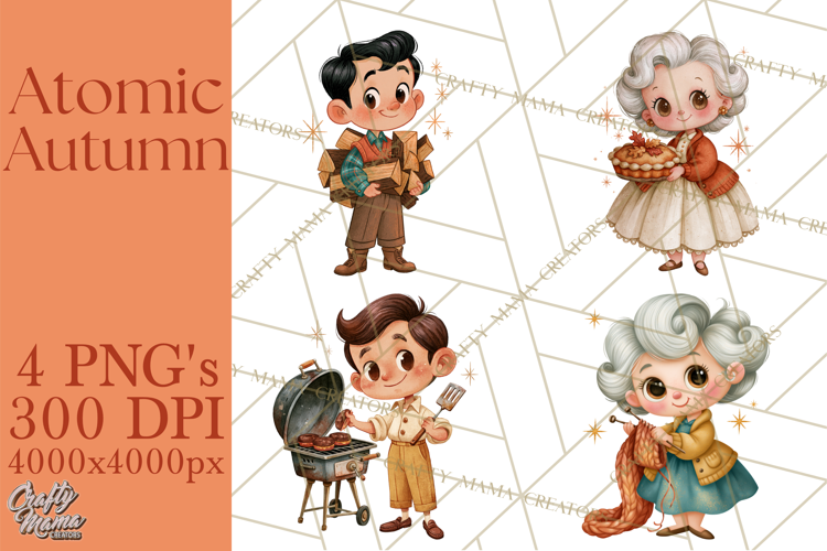 Atomic Age Autumn Clipart PNG, Retro 1950's Fall Decor