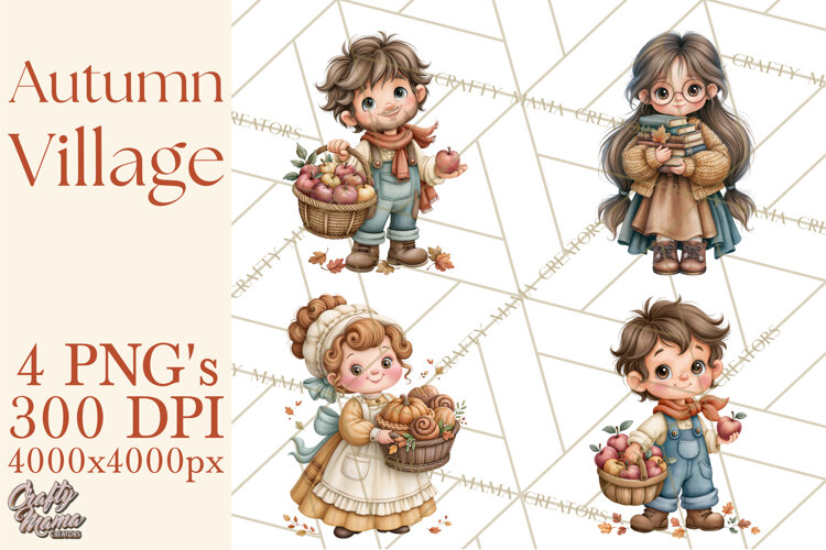 Autumn Village Clipart PNG, Cozy Fall Cottage Town example image 1
