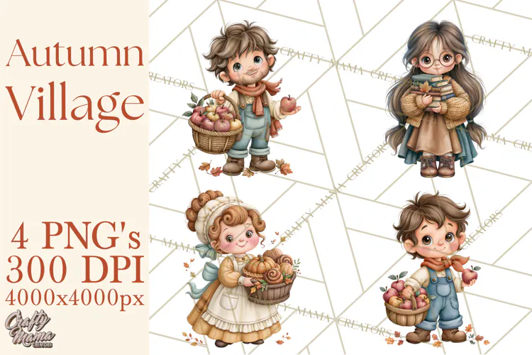 Autumn Village Clipart PNG, Cozy Fall Cottage Town