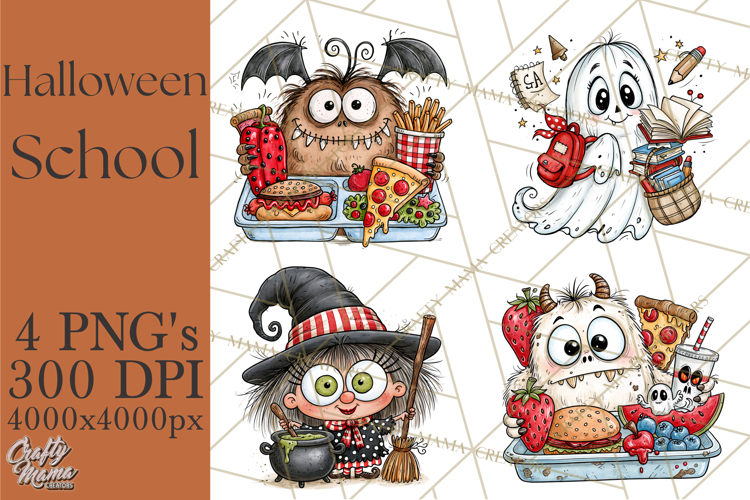 Halloween School Clipart Creepy Cute Monster Students PNG
