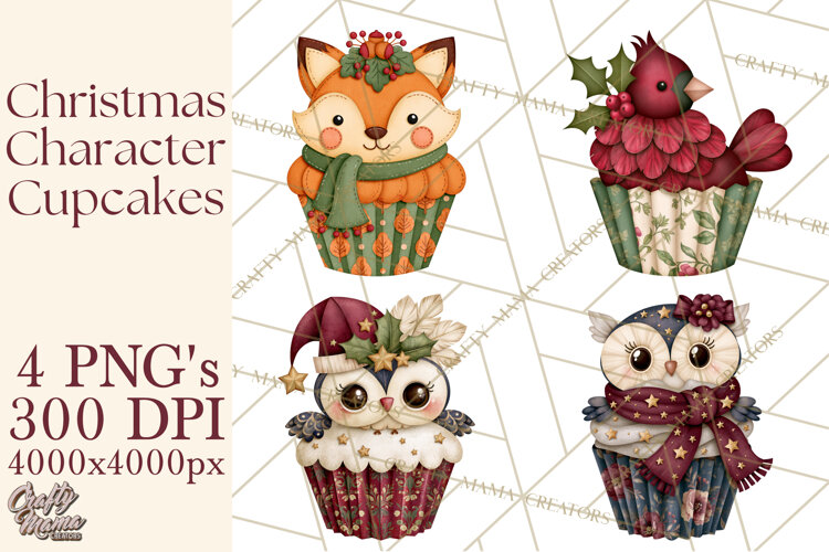 Christmas Character Cupcake Clipart PNG, Christmas Sweets example image 1