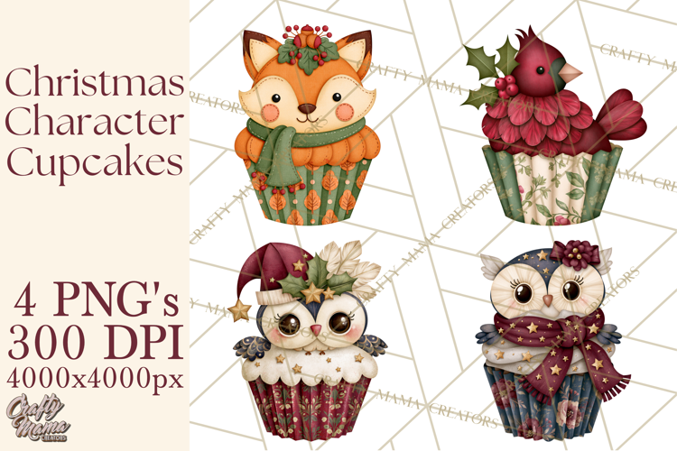Christmas Character Cupcake Clipart PNG, Christmas Sweets