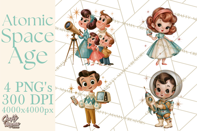 Atomic Age Space Clipart PNG, Retro 1950's Astronaut Decor