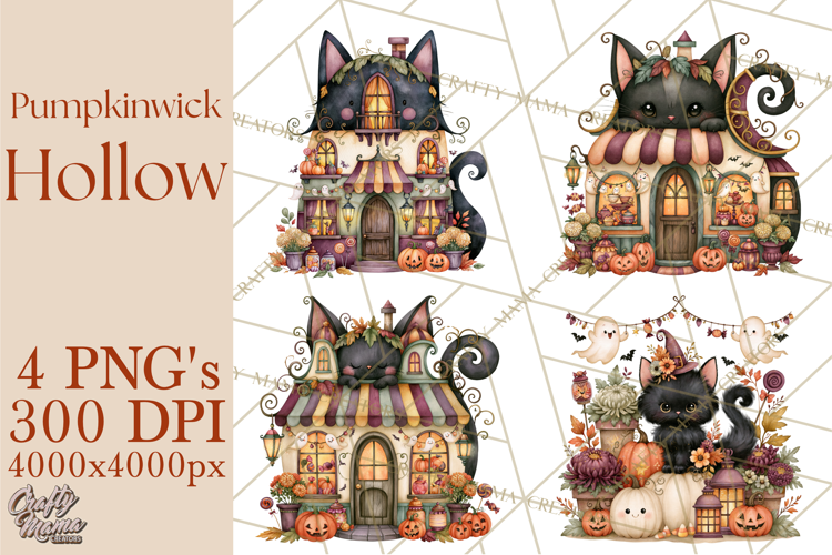 Whimsical Halloween Town Clipart PNG