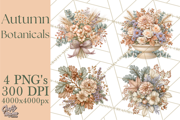 Autumn Botanicals Clipart PNG, Fall Floral Pumpkins