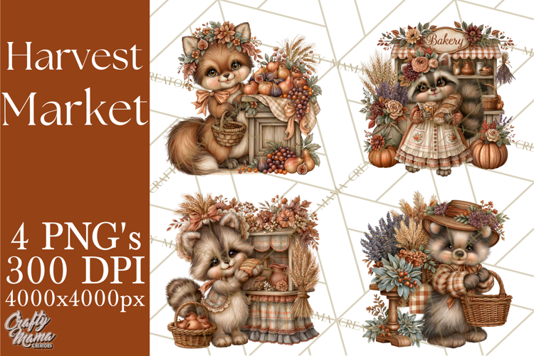 Harvest Market Clipart PNG, Fall Animals