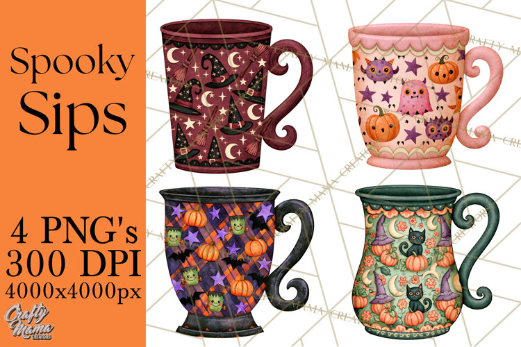 Halloween Coffee Mug Clipart PNG, Spooky Cups example image 1