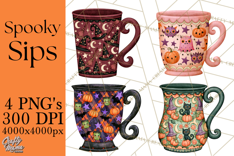 Halloween Coffee Mug Clipart PNG, Spooky Cups