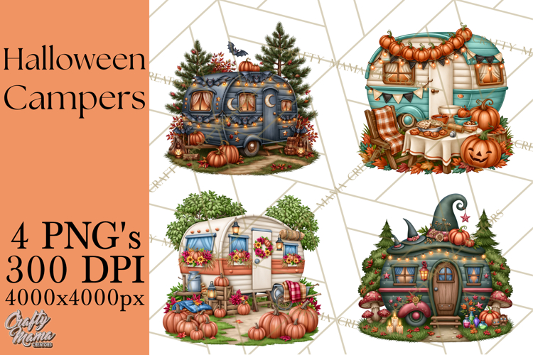Halloween Camper Clipart PNG Vintage Camping Designs