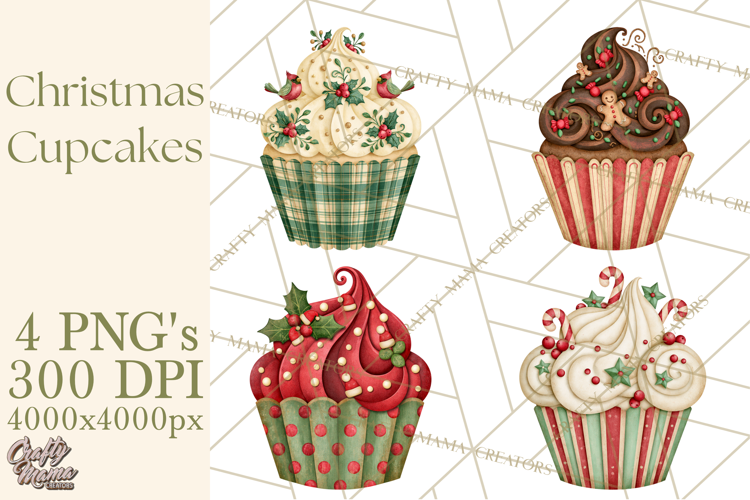 Christmas Paper Cupcake Clipart PNG, Christmas Sweet Treats