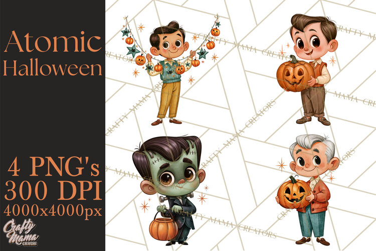 Atomic Age Halloween Clipart PNG, Retro 1950's Fall Decor example image 1