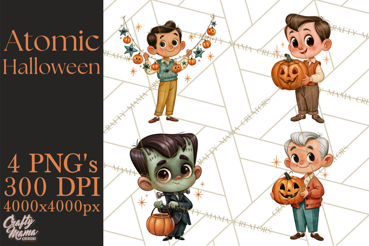 Atomic Age Halloween Clipart PNG, Retro 1950's Fall Decor